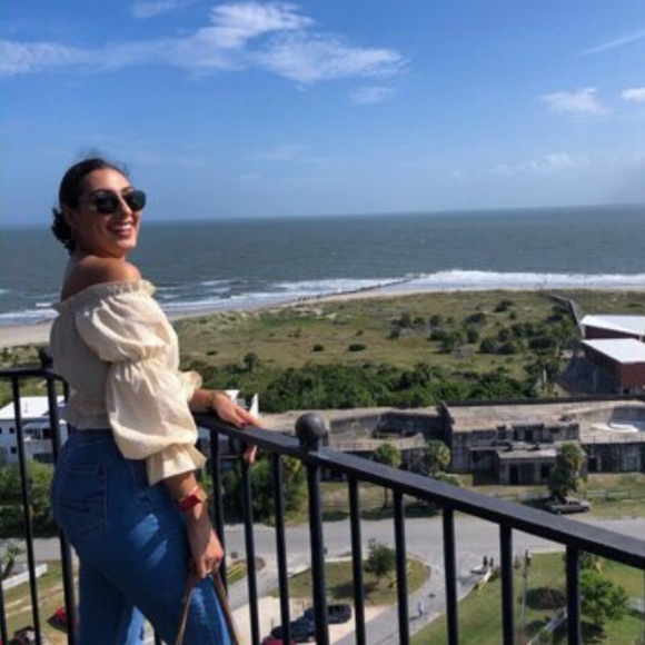 Shein Striped Off the Shoulder Ruffle Trim Top- M - Picture 5 of 12